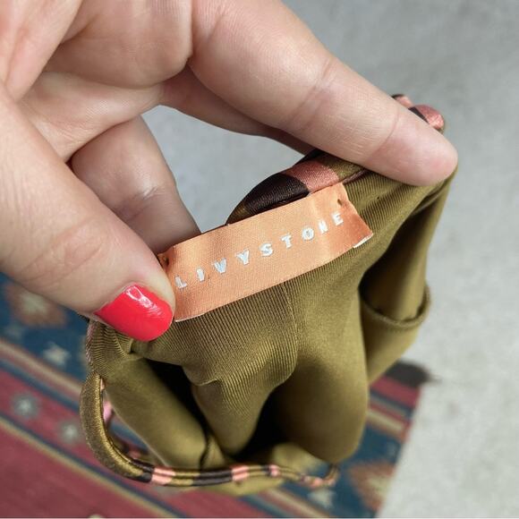 LIVYSTONE Brown and Pink Striped One-Piece Plunge Cheeky Back Swimsuit Medium - Picture 3 of 5